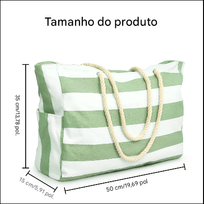 Bolsa de Praia Canvas Listrada com Zíper | Impermeável e Dobrável