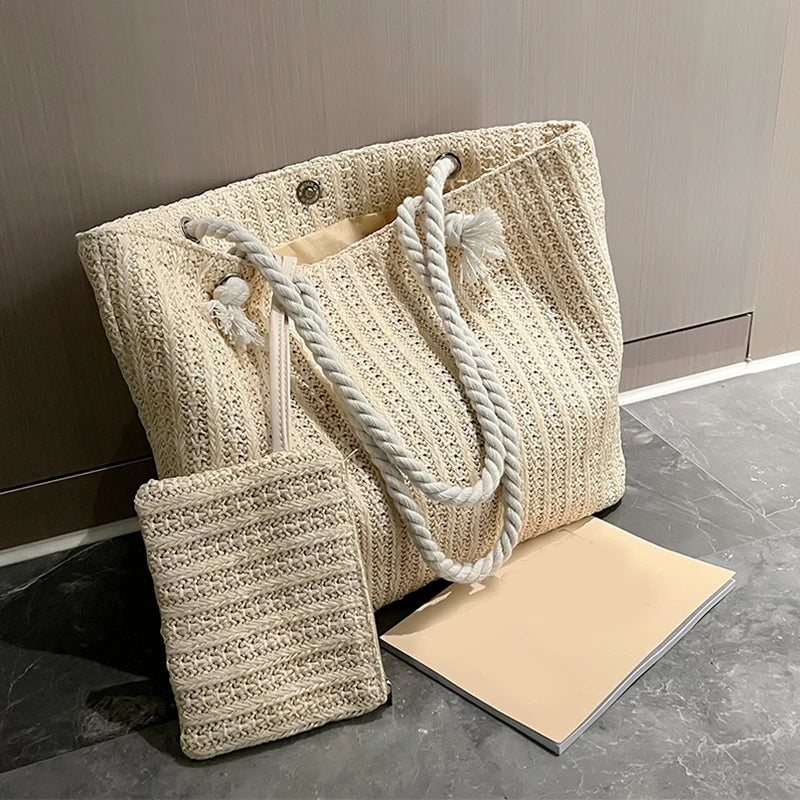 Bolsa de Praia Palha Estilo Boho | Grande Capacidade
