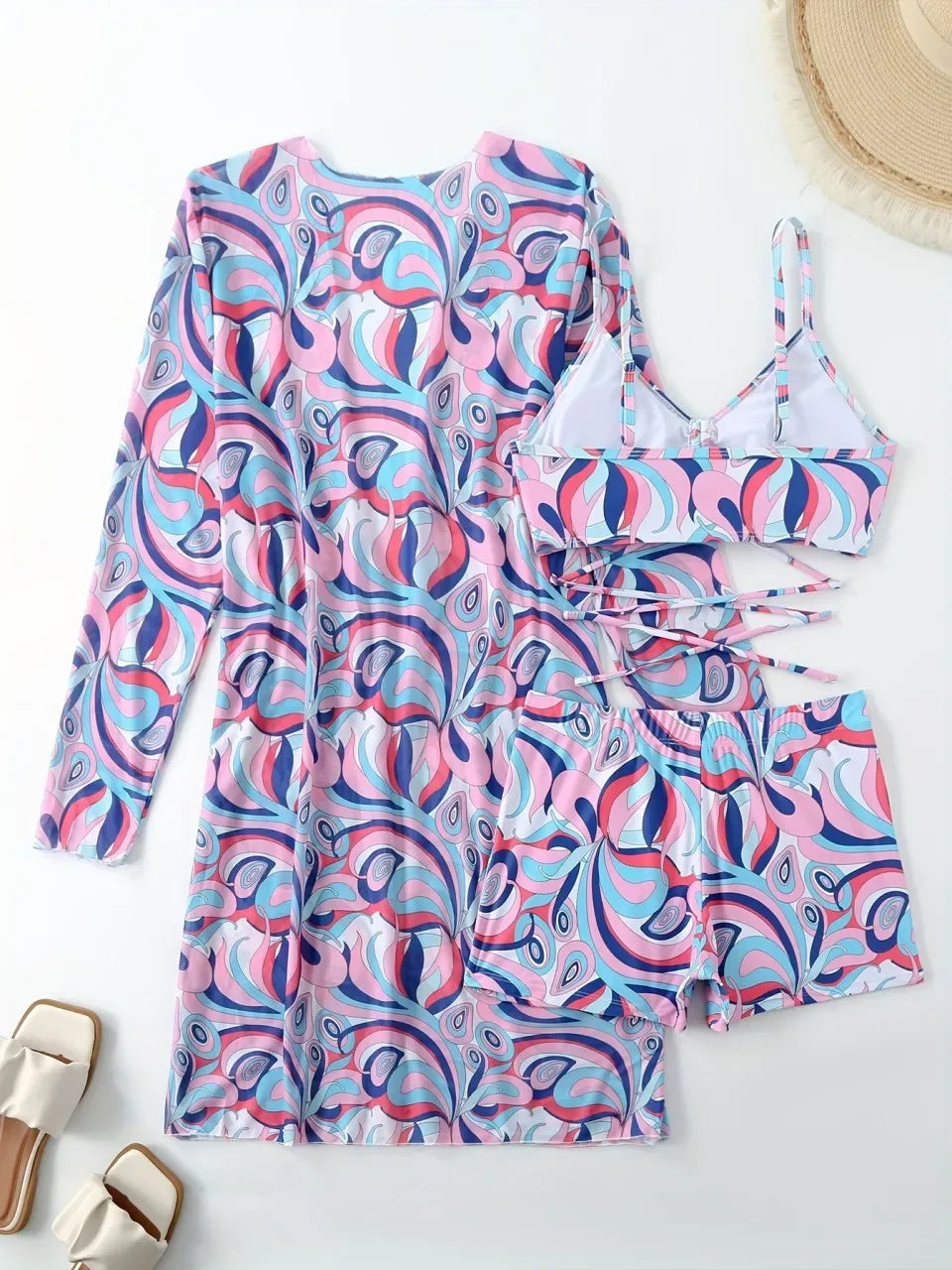 Biquíni Tie Dye 3 Peças | Cintura Alta com Shorts