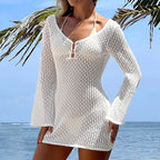 Vestido Saída de Praia Manga Longa com Proteção Solar | Tricô Vazado