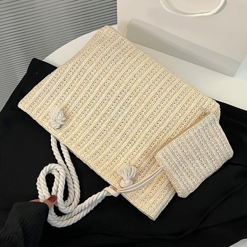 Bolsa de Praia Palha Estilo Boho | Grande Capacidade