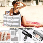 Bolsa de Praia Canvas Listrada com Zíper | Impermeável e Dobrável