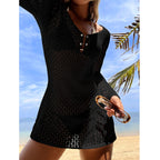 Vestido Saída de Praia Manga Longa com Proteção Solar | Tricô Vazado