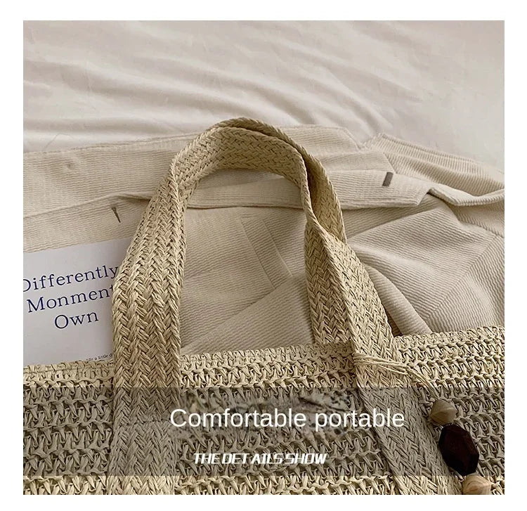Bolsa de Praia Palha Trançada Retrô | Ombro e Mão
