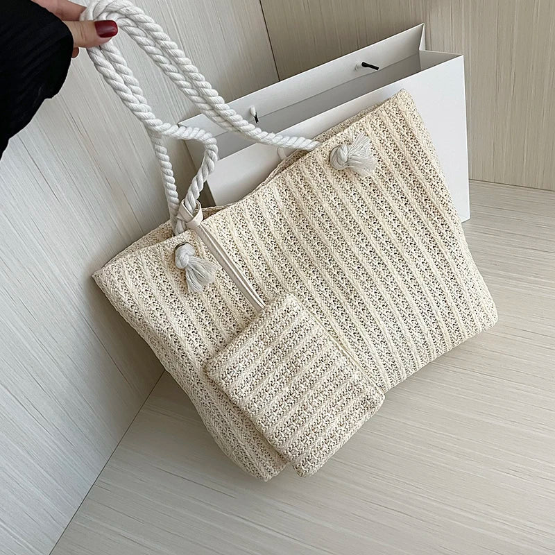 Bolsa de Praia Palha Estilo Boho | Grande Capacidade