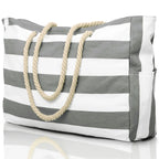 Bolsa de Praia Canvas Listrada com Zíper | Impermeável e Dobrável