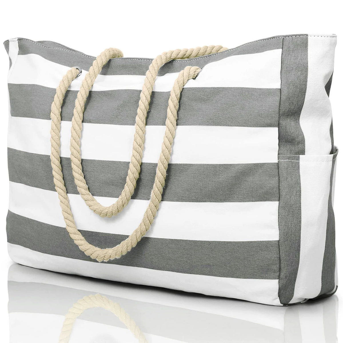 Bolsa de Praia Canvas Listrada com Zíper | Impermeável e Dobrável