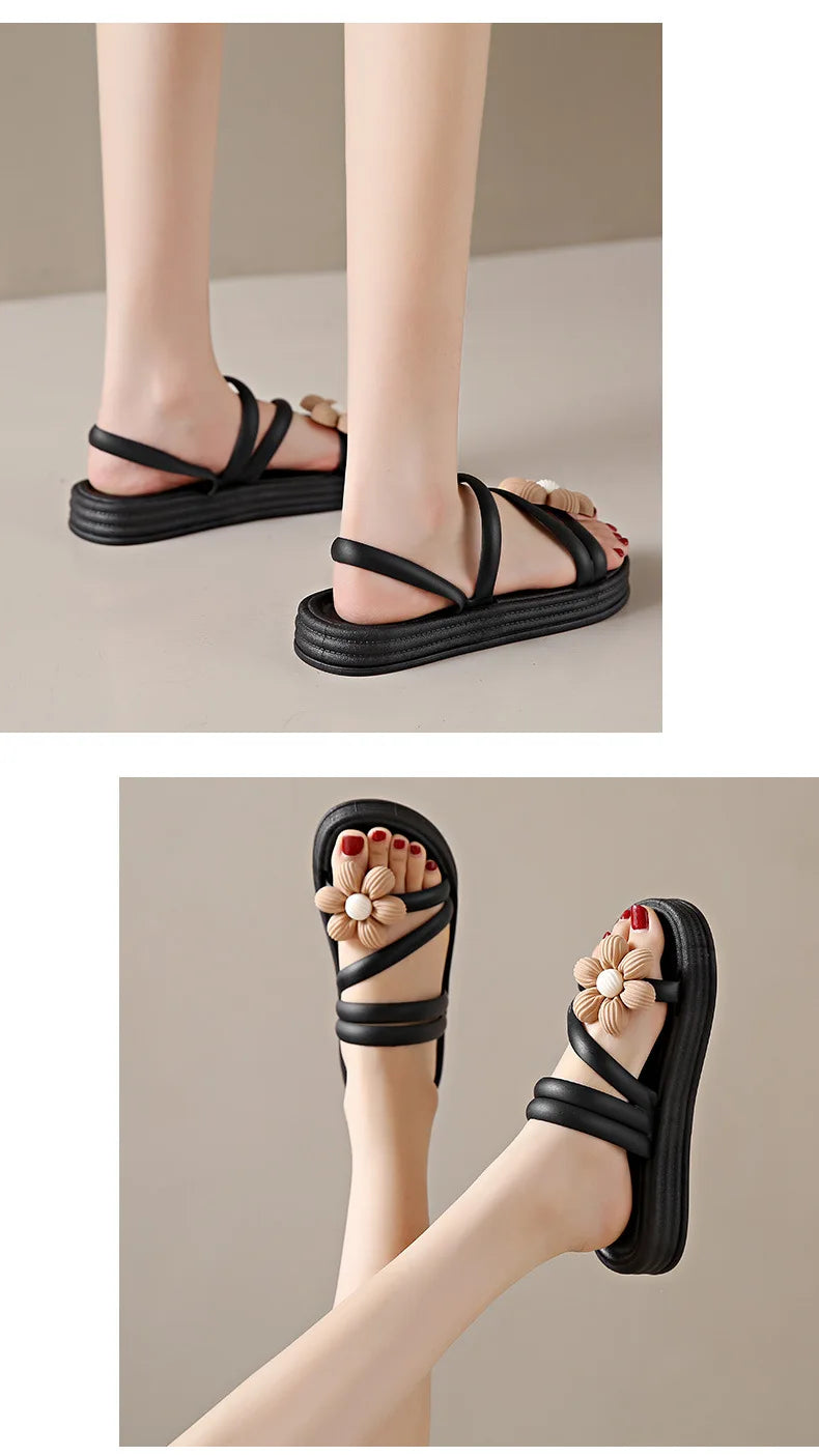 Sandália Feminina Rasteira com Flor | Conforto e Estilo