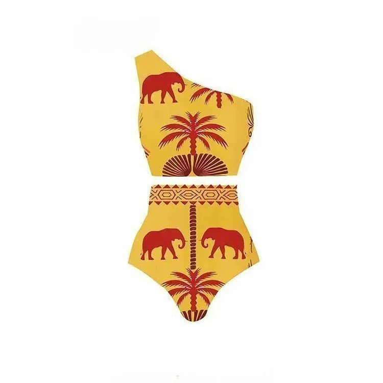 Conjunto Praia 3 Peças Estampa Pássaros | Biquíni, Maiô e Saia/Calça com Renda