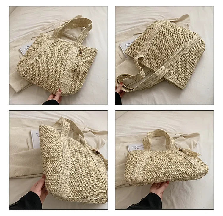 Bolsa de Praia Palha Trançada Retrô | Ombro e Mão