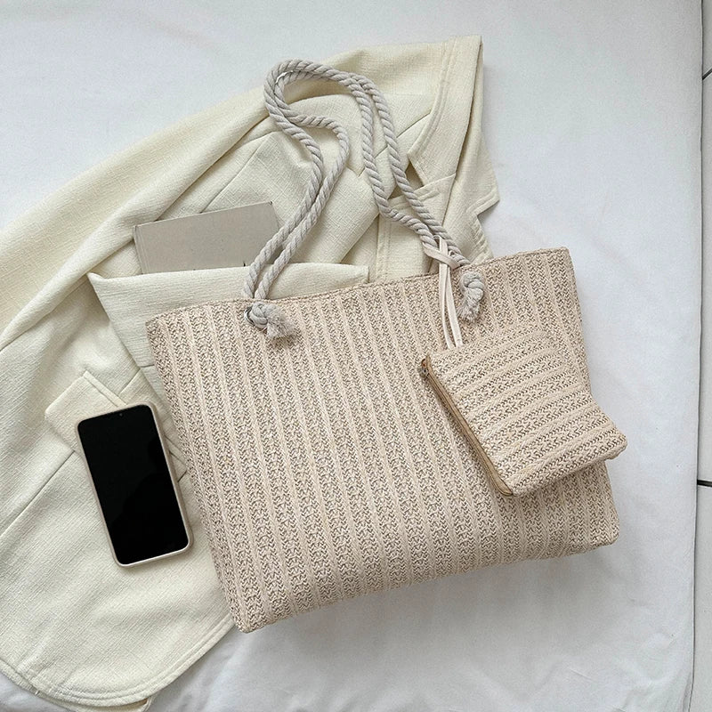 Bolsa de Praia Palha Estilo Boho | Grande Capacidade