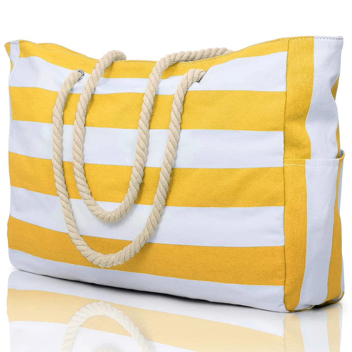 Bolsa de Praia Canvas Listrada com Zíper | Impermeável e Dobrável