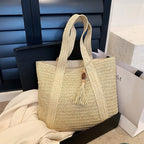 Bolsa de Praia Palha Trançada Retrô | Ombro e Mão
