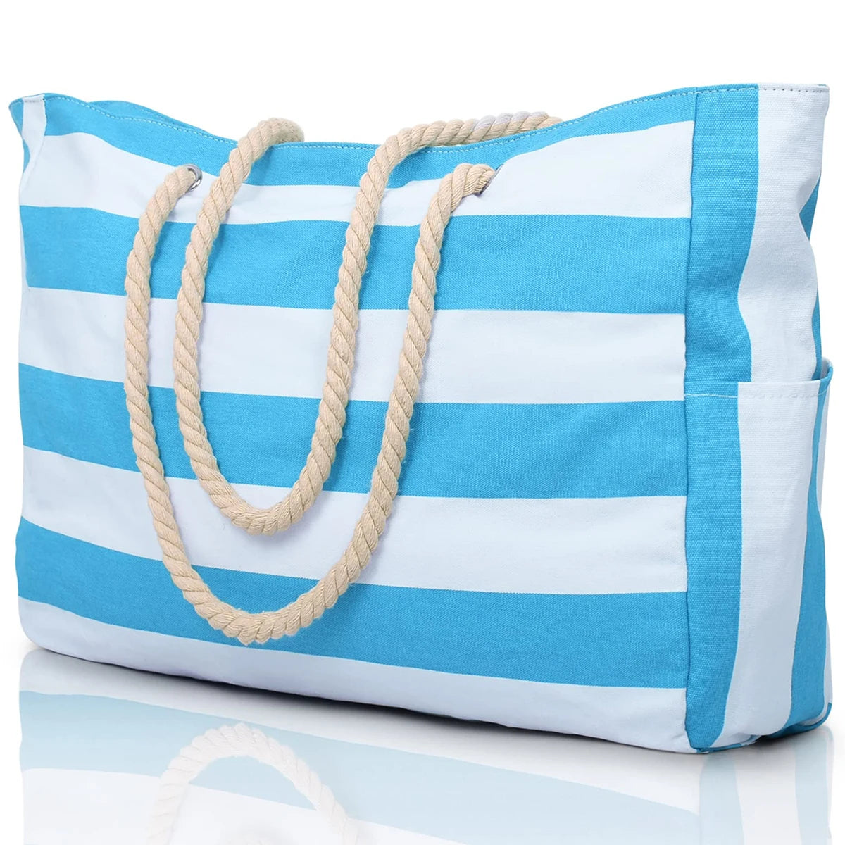 Bolsa de Praia Canvas Listrada com Zíper | Impermeável e Dobrável
