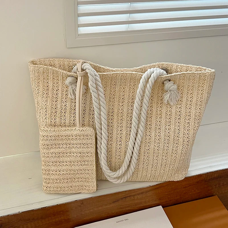 Bolsa de Praia Palha Estilo Boho | Grande Capacidade