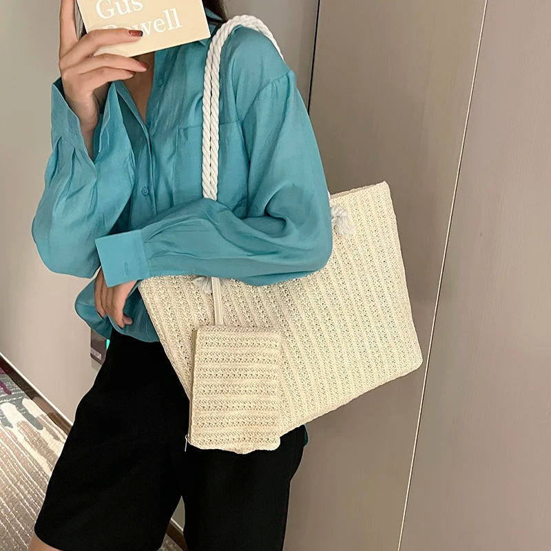 Bolsa de Praia Palha Estilo Boho | Grande Capacidade