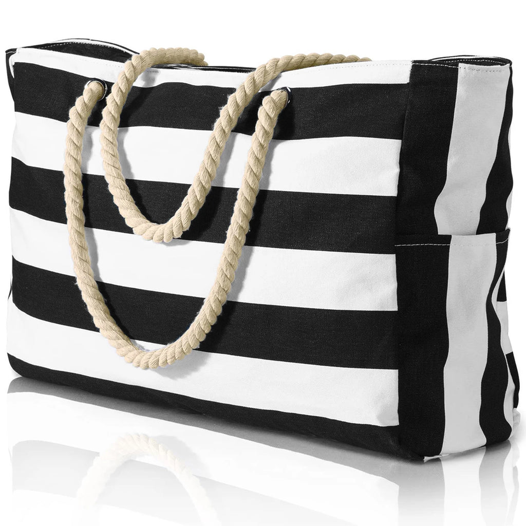 Bolsa de Praia Canvas Listrada com Zíper | Impermeável e Dobrável