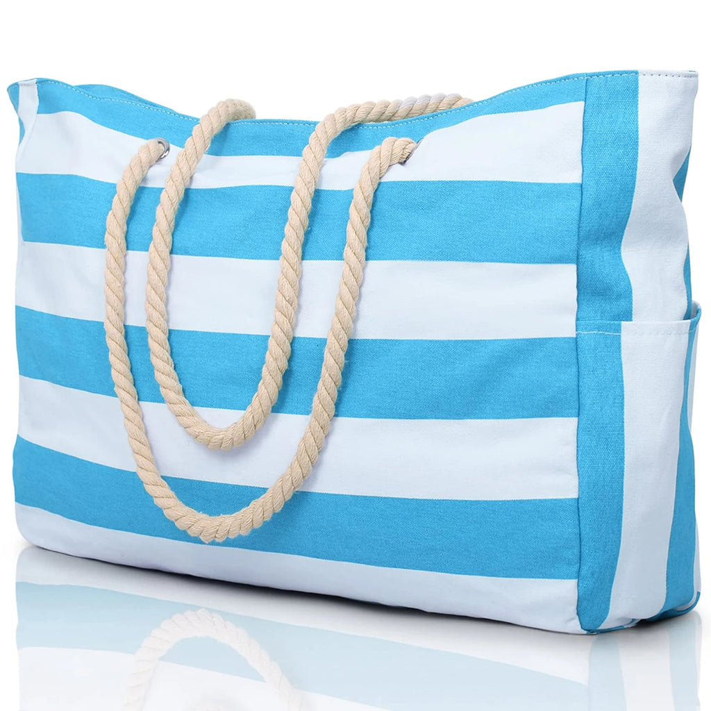 Bolsa de Praia Canvas Listrada com Zíper | Impermeável e Dobrável