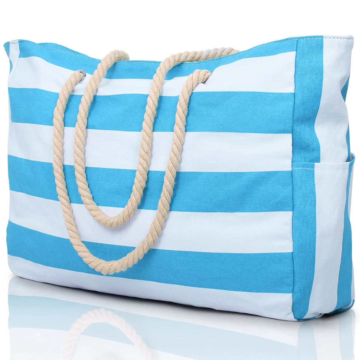 Bolsa de Praia Canvas Listrada com Zíper | Impermeável e Dobrável