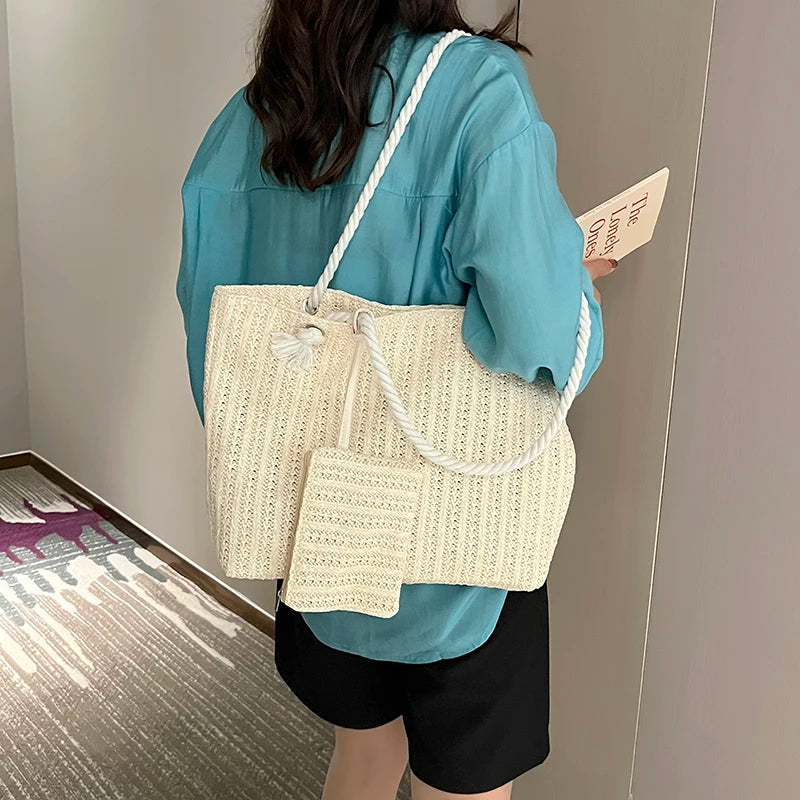 Bolsa de Praia Palha Estilo Boho | Grande Capacidade