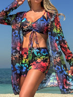 Biquíni Tie Dye 3 Peças | Cintura Alta com Shorts