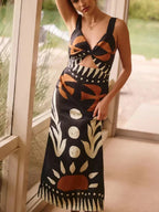 Conjunto Praia 3 Peças Estampa Pássaros | Biquíni, Maiô e Saia/Calça com Renda