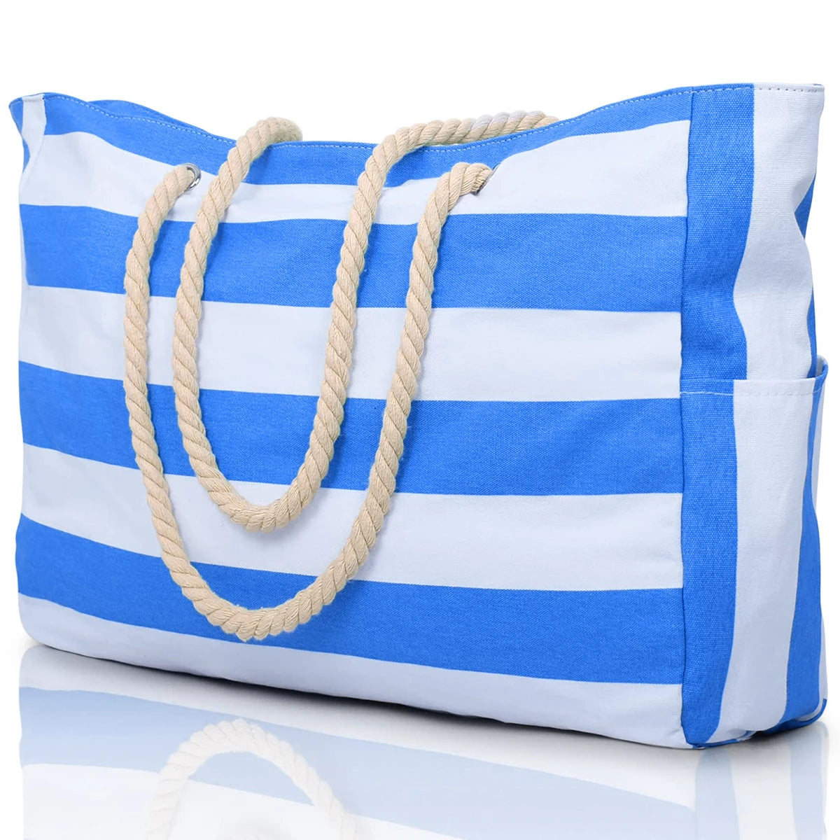 Bolsa de Praia Canvas Listrada com Zíper | Impermeável e Dobrável