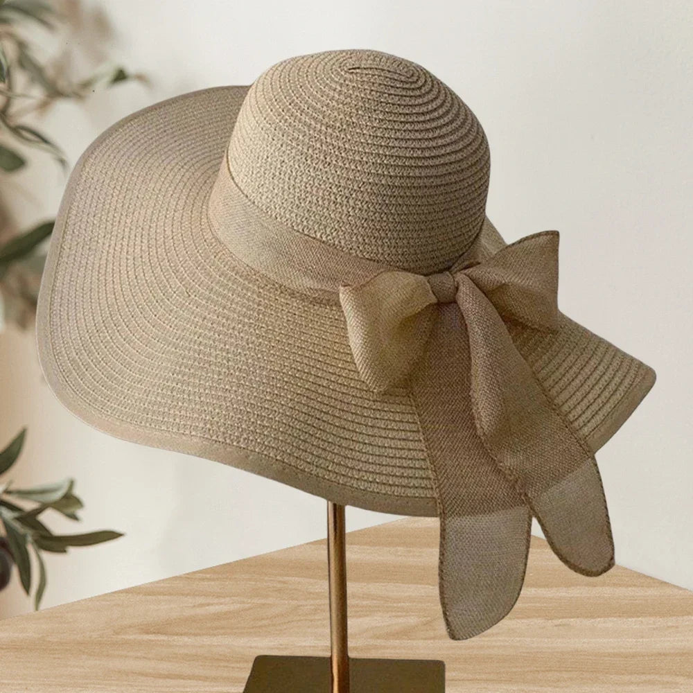 Chapéu de Praia Palha Aba Larga com Laço | Tamanho Único 56-60cm