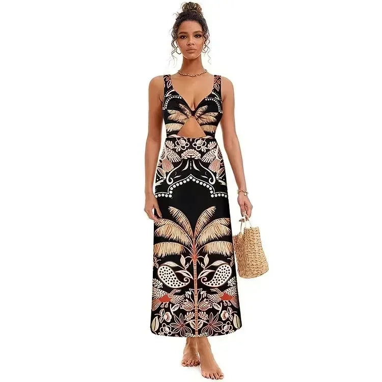 Conjunto Praia 3 Peças Estampa Pássaros | Biquíni, Maiô e Saia/Calça com Renda