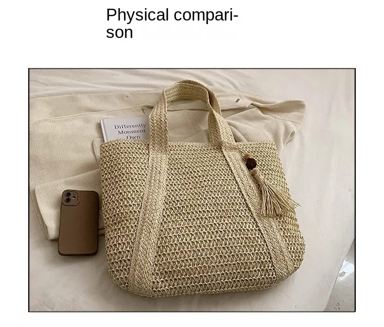 Bolsa de Praia Palha Trançada Retrô | Ombro e Mão