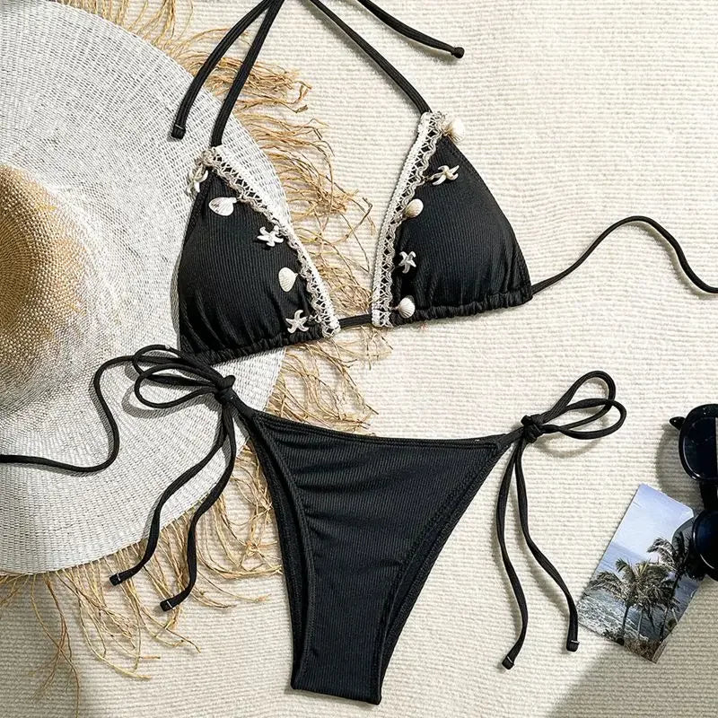 Biquíni Triângulo Frente Única | Design Concha & Estrela do Mar com Bojo