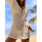 Vestido Saída de Praia Manga Longa com Proteção Solar | Tricô Vazado