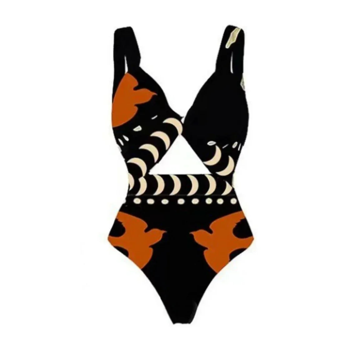 Conjunto Praia 3 Peças Estampa Pássaros | Biquíni, Maiô e Saia/Calça com Renda