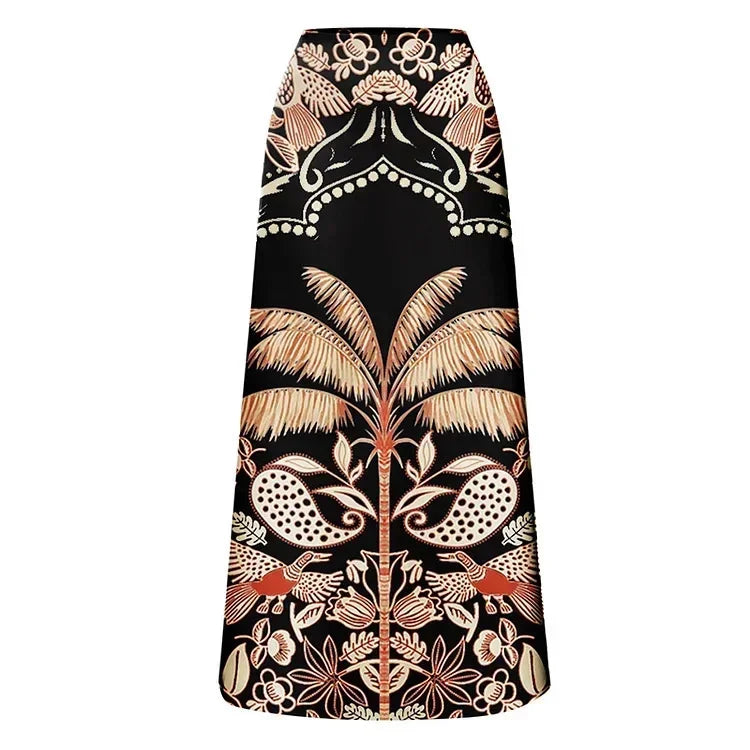 Conjunto Praia 3 Peças Estampa Pássaros | Biquíni, Maiô e Saia/Calça com Renda