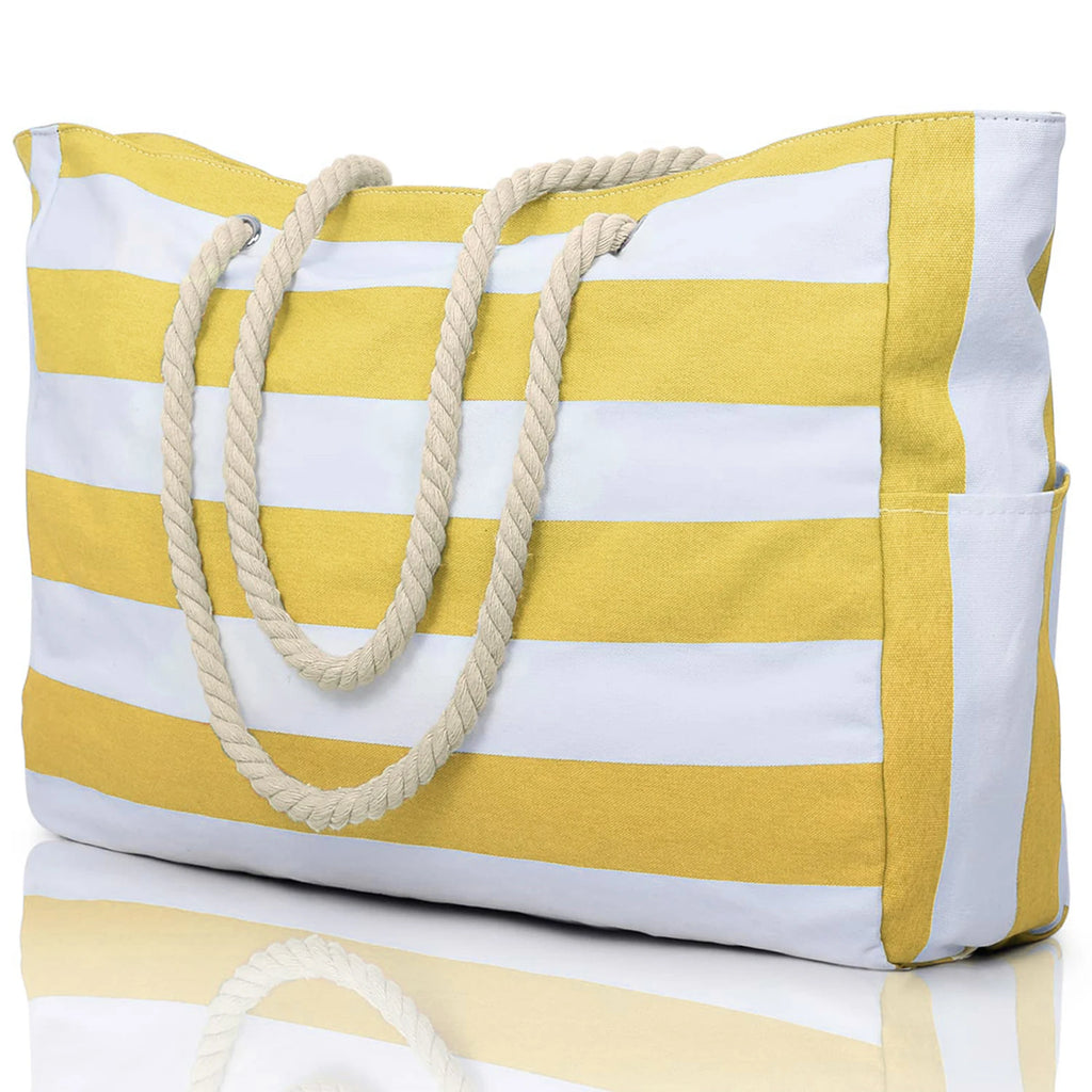 Bolsa de Praia Canvas Listrada com Zíper | Impermeável e Dobrável