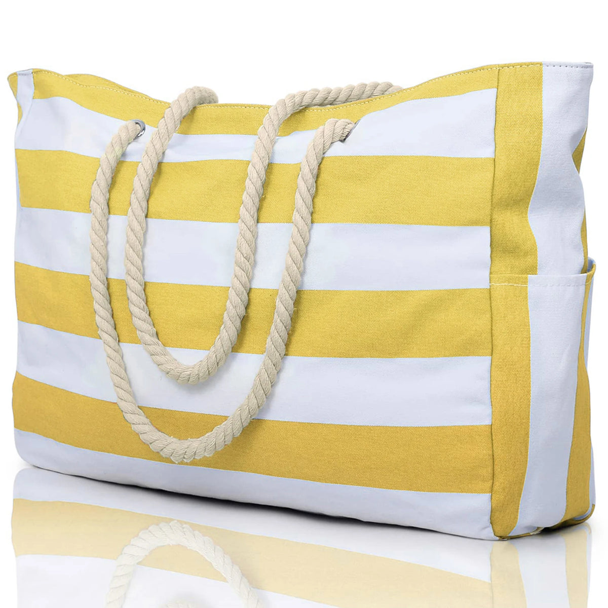 Bolsa de Praia Canvas Listrada com Zíper | Impermeável e Dobrável