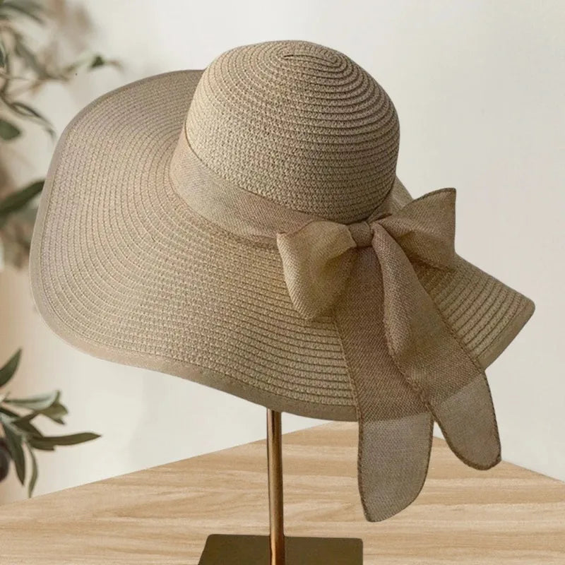 Chapéu de Praia Palha Aba Larga com Laço | Tamanho Único 56-60cm