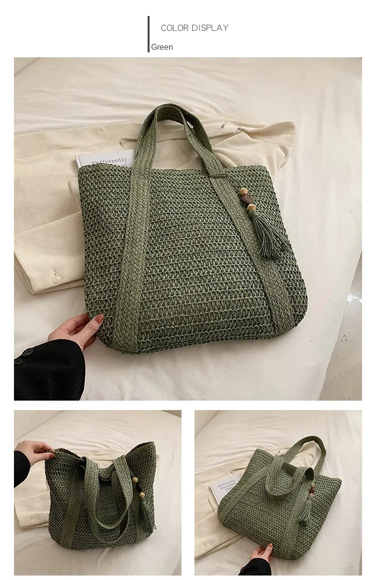 Bolsa de Praia Palha Trançada Retrô | Ombro e Mão