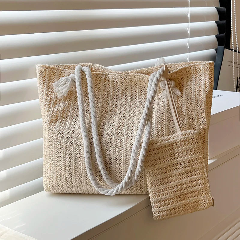 Bolsa de Praia Palha Estilo Boho | Grande Capacidade