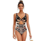 Conjunto Praia 3 Peças Estampa Pássaros | Biquíni, Maiô e Saia/Calça com Renda