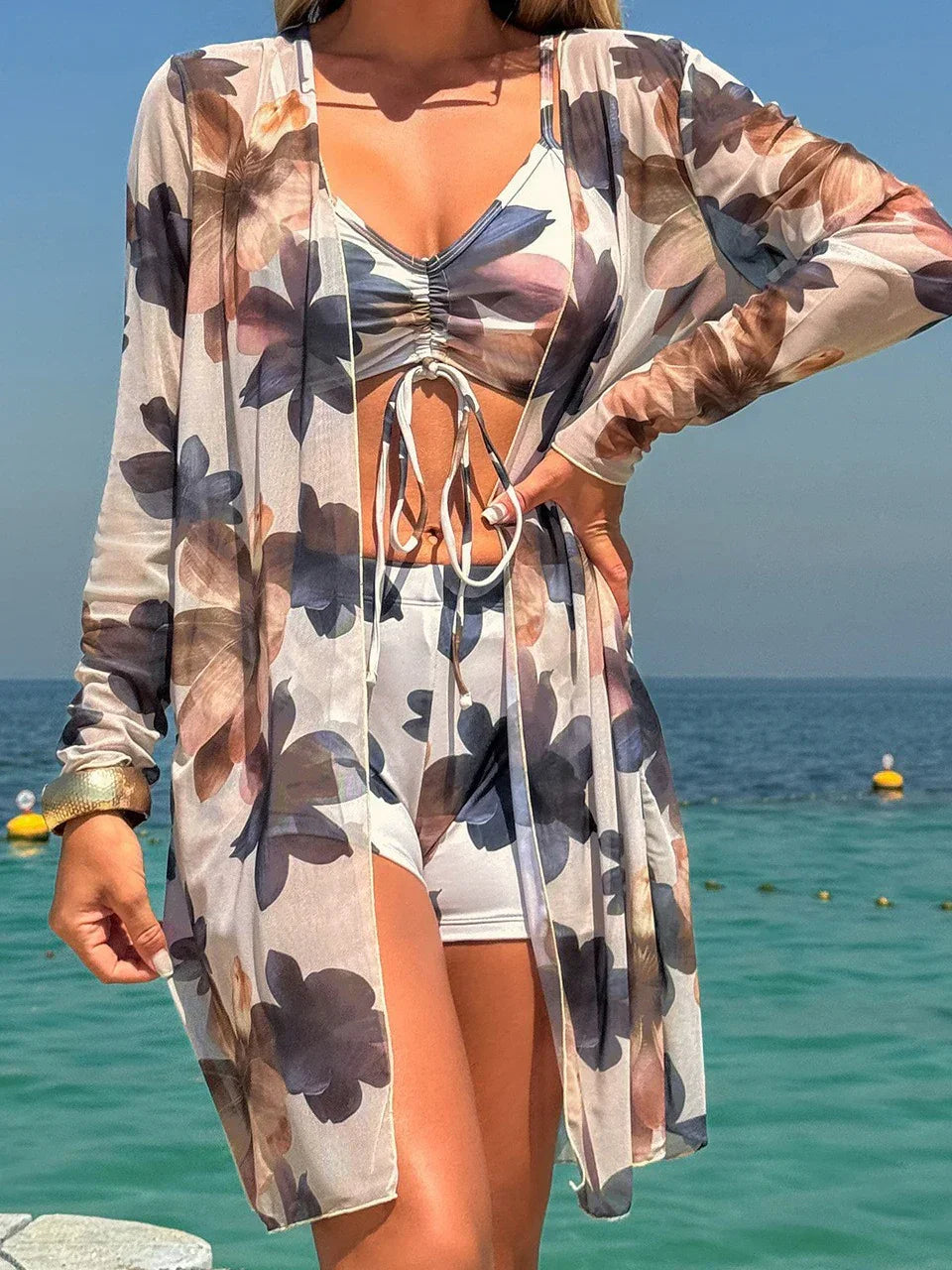 Biquíni Tie Dye 3 Peças | Cintura Alta com Shorts