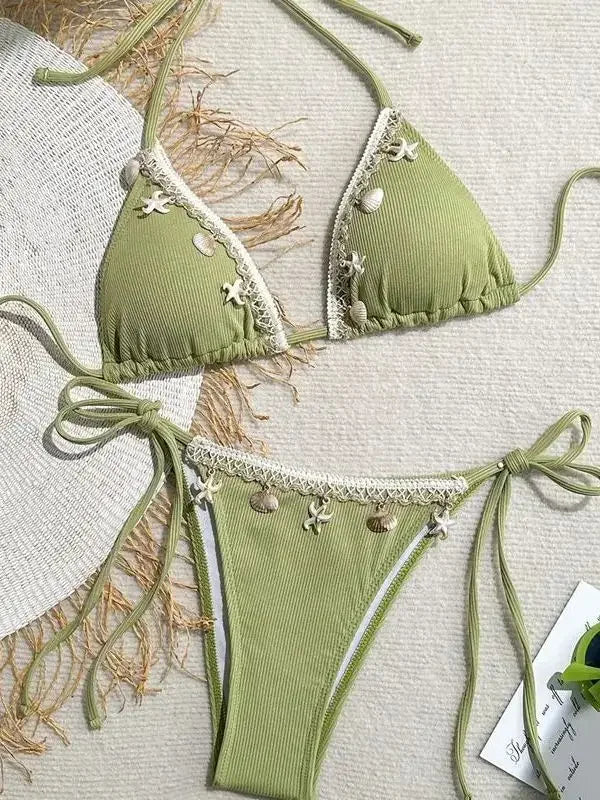 Biquíni Triângulo Frente Única | Design Concha & Estrela do Mar com Bojo