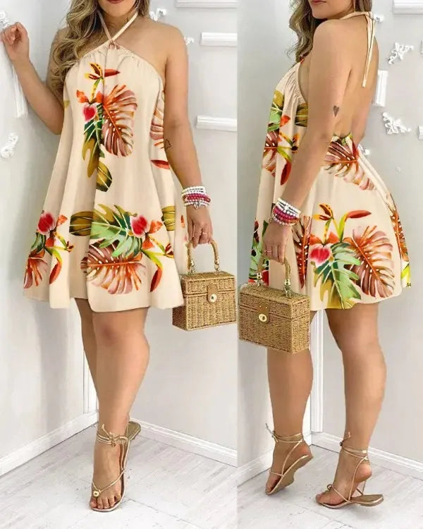Vestido Floral Romântico | Saída de Praia Frente Única Decote nas Costas