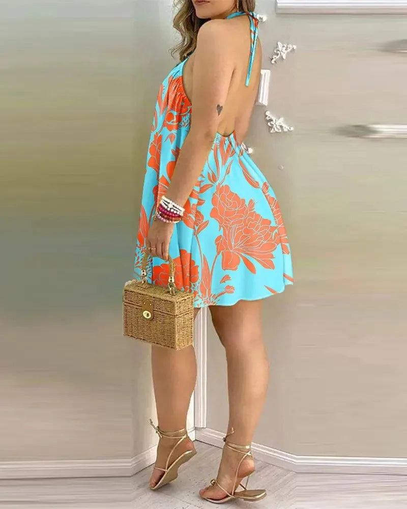Vestido Floral Romântico | Saída de Praia Frente Única Decote nas Costas