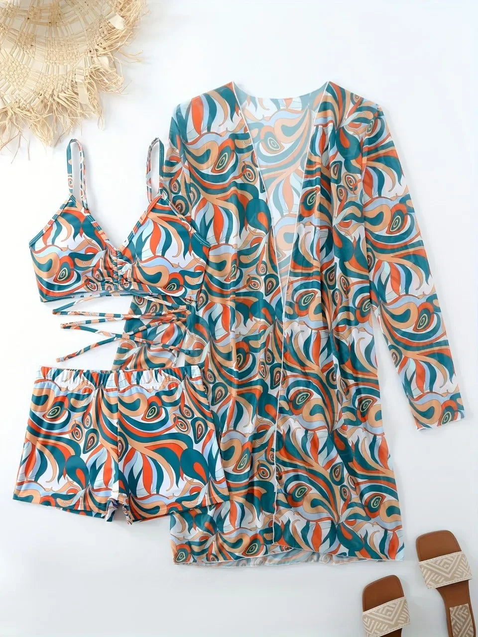 Biquíni Tie Dye 3 Peças | Cintura Alta com Shorts