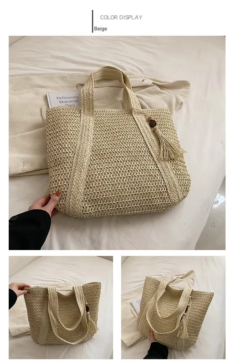 Bolsa de Praia Palha Trançada Retrô | Ombro e Mão