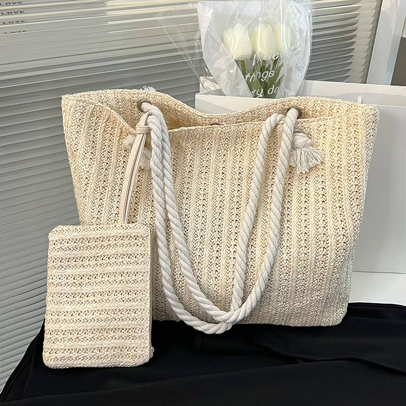 Bolsa de Praia Palha Estilo Boho | Grande Capacidade