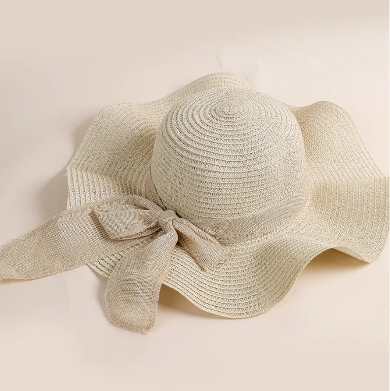 Chapéu de Praia Palha Aba Larga com Laço | Tamanho Único 56-60cm