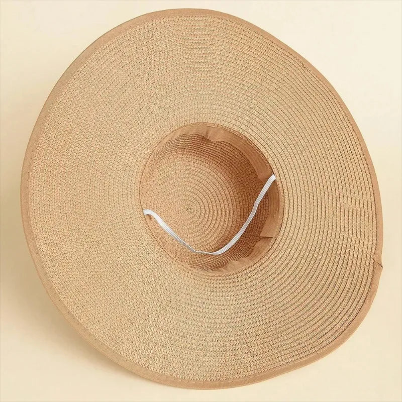 Chapéu de Praia Palha Aba Larga com Laço | Tamanho Único 56-60cm