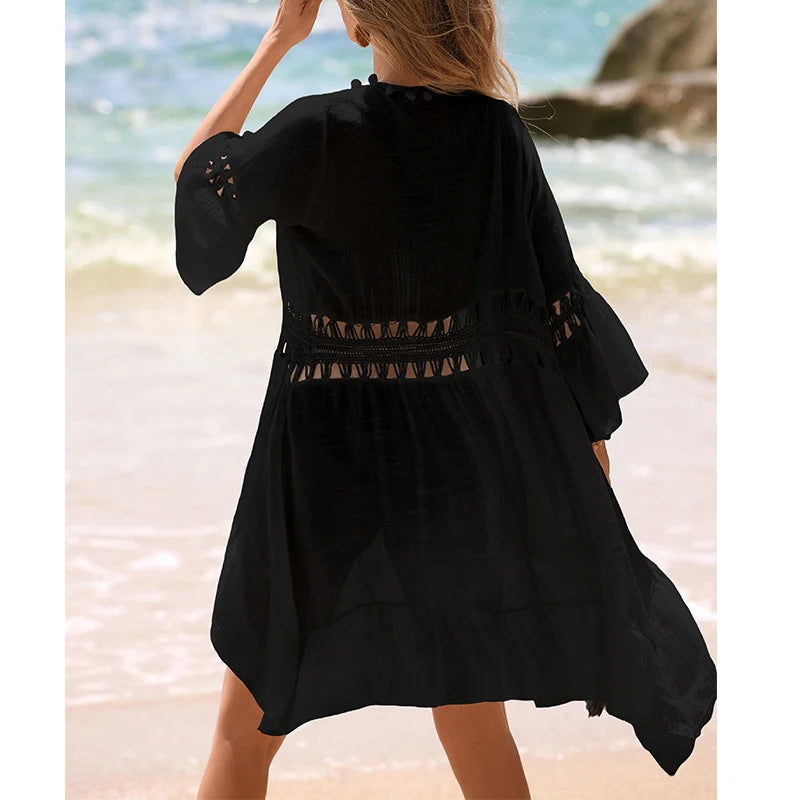 Cardigan Saída de Praia com Franjas | Leve e Respirável